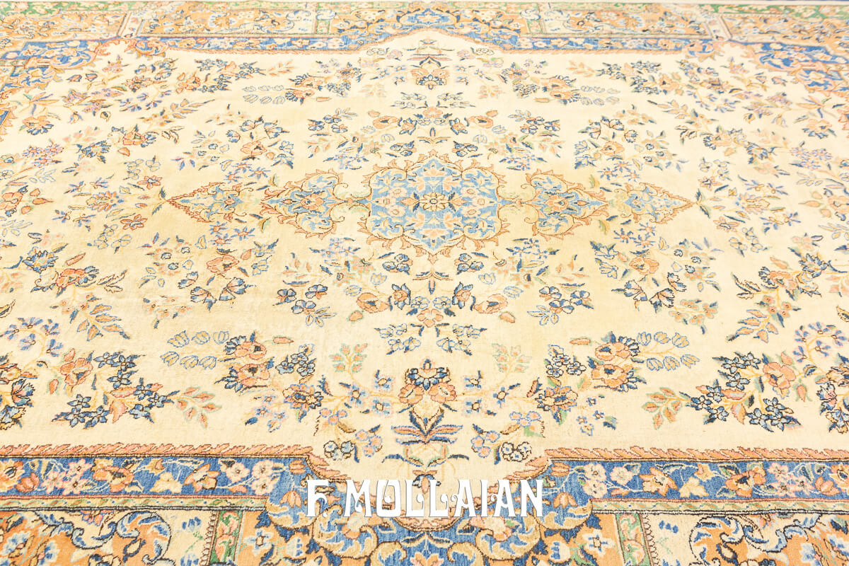 Antique Kerman Rug Beige/Blue Color n°:88097563